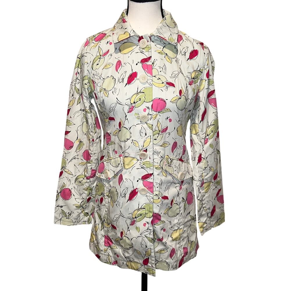 Ann Taylor LOFT Petites Apple Rain Coat Green Pink White Size XSP *NOTE FLAW*